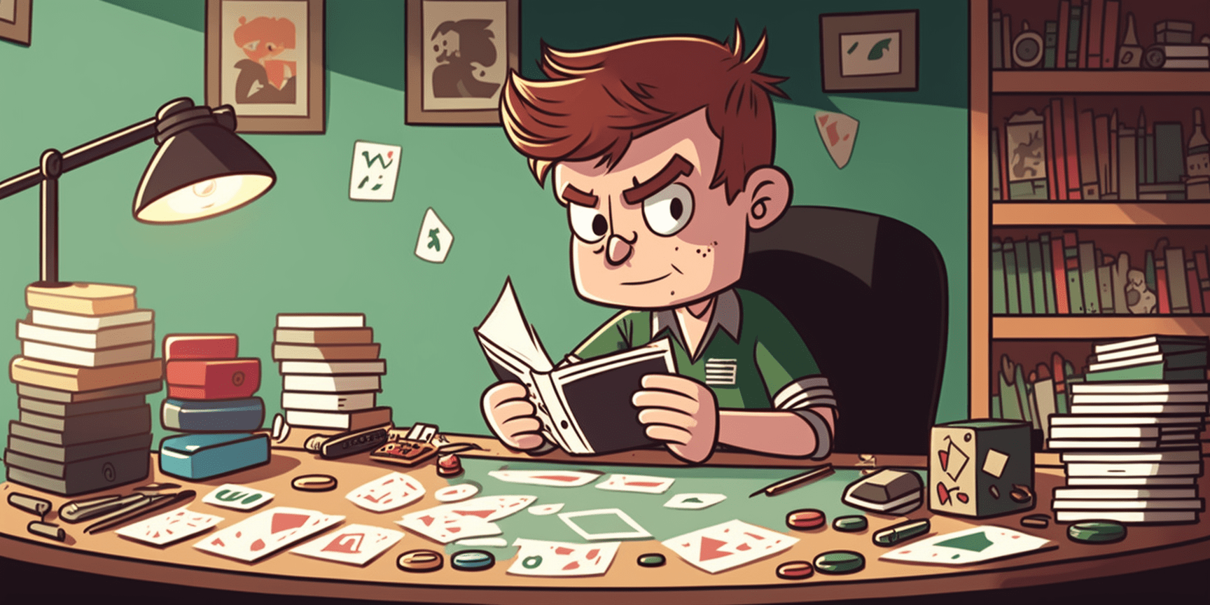 Illustration of a player learning poker.