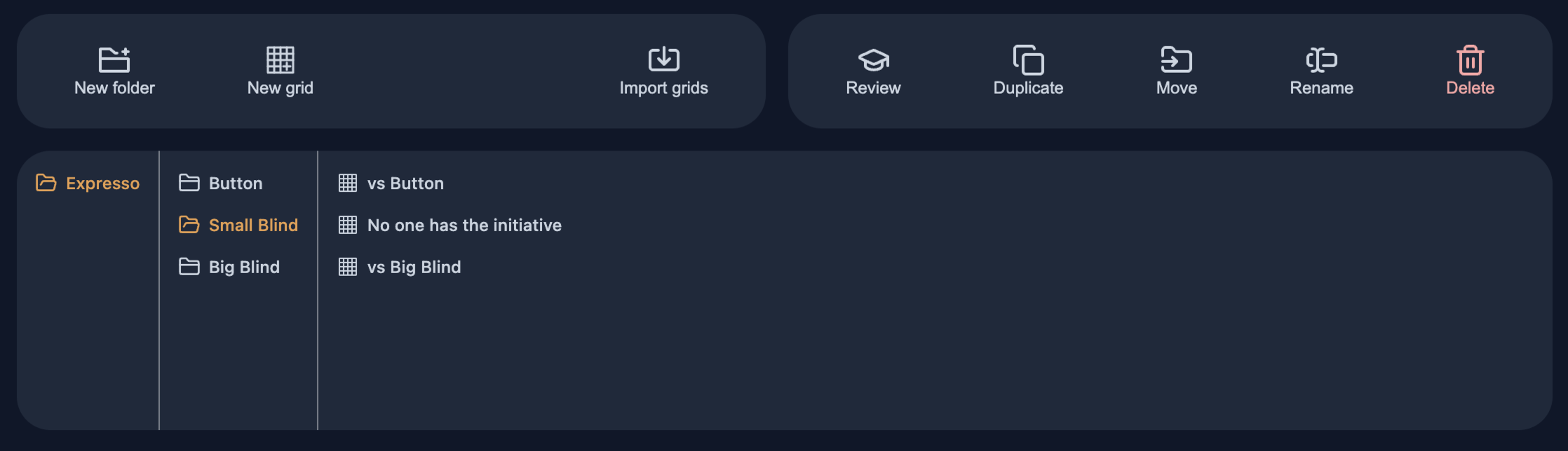 View of range browsing in Poker Toolkit