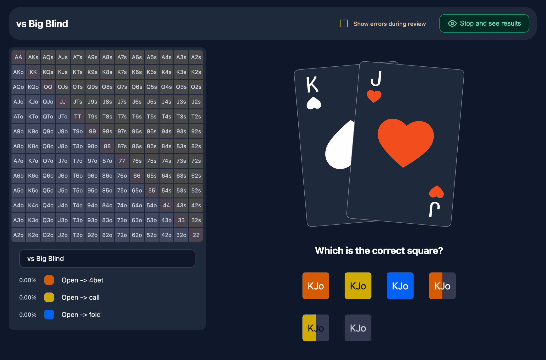 Vista de la función de memorización de rangos en Poker Toolkit