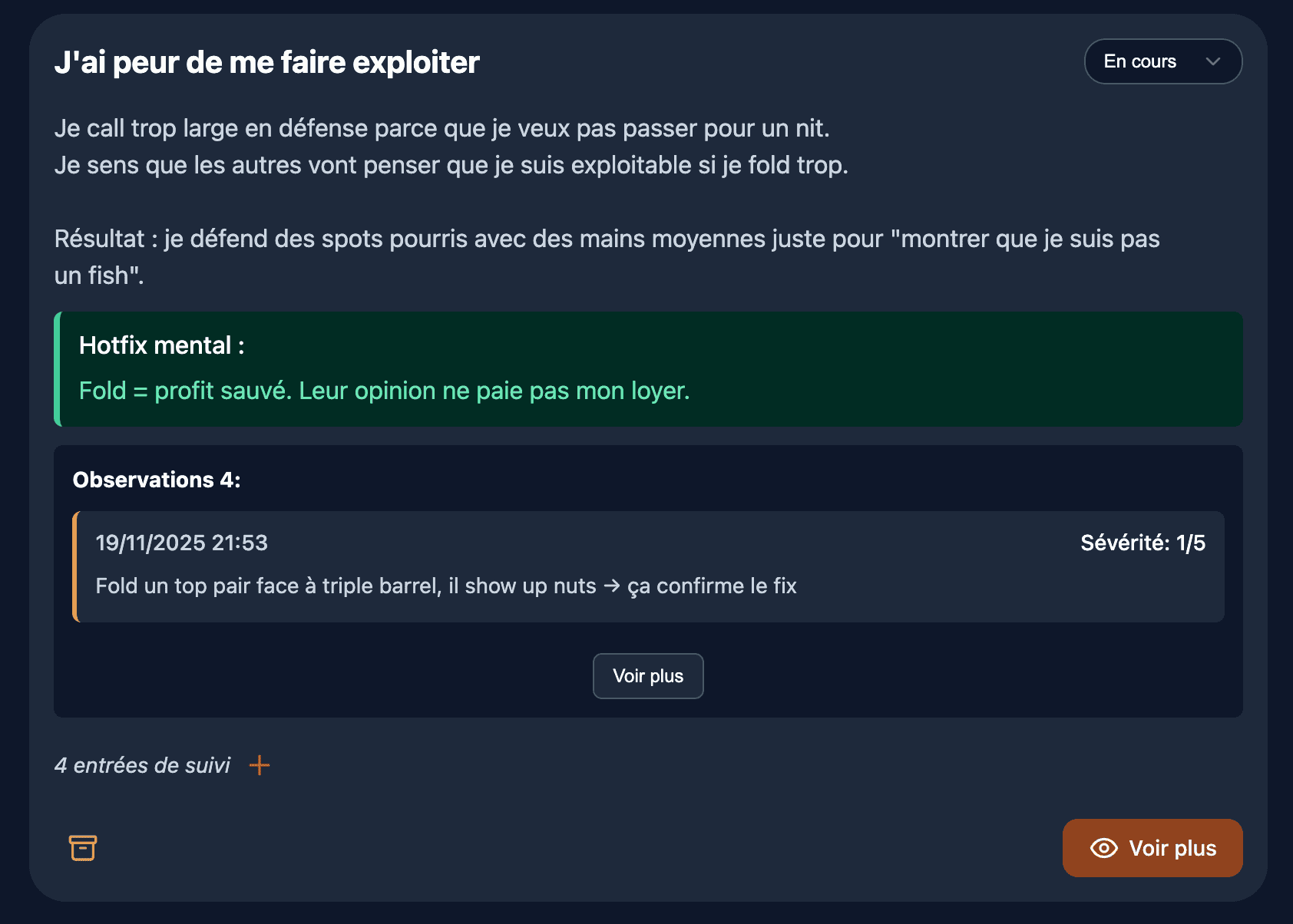 Suivi des leaks mentaux dans Poker Toolkit