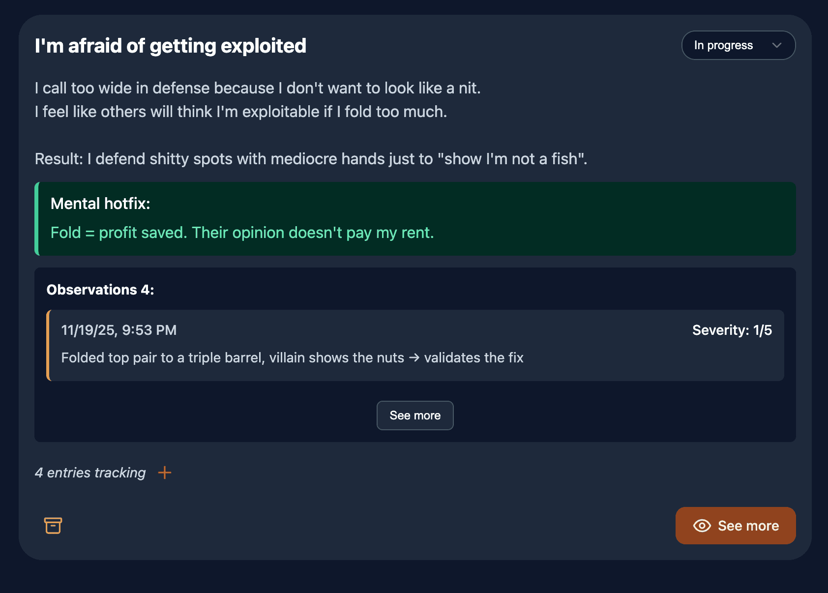 Acompanhamento dos leaks mentais no Poker Toolkit